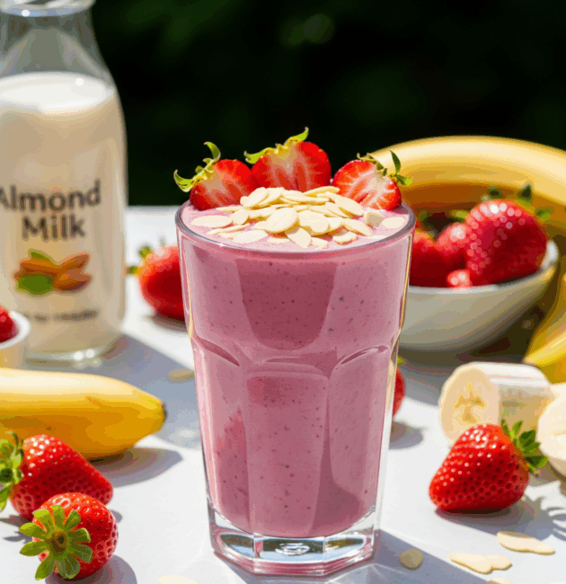 Smoothie de căpșuni cu banane și lapte de migdale