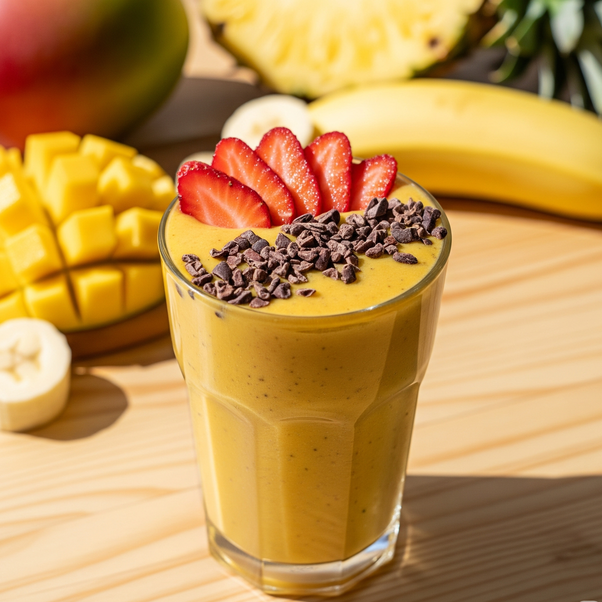 Smoothie tropical cu mango, ananas și banane