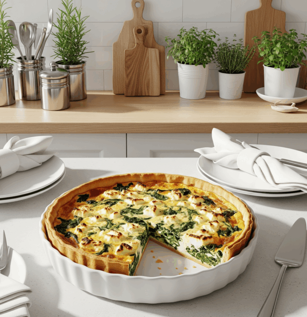 Quiche cu spanac și brânză în formă de tartă