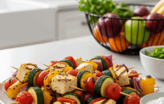 Frigărui cu brânză halloumi și legume