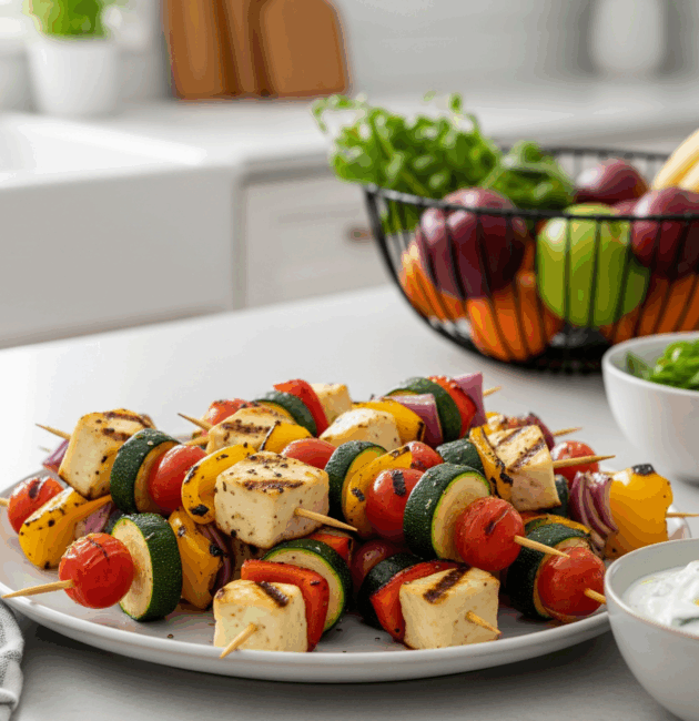 Frigărui cu brânză halloumi și legume