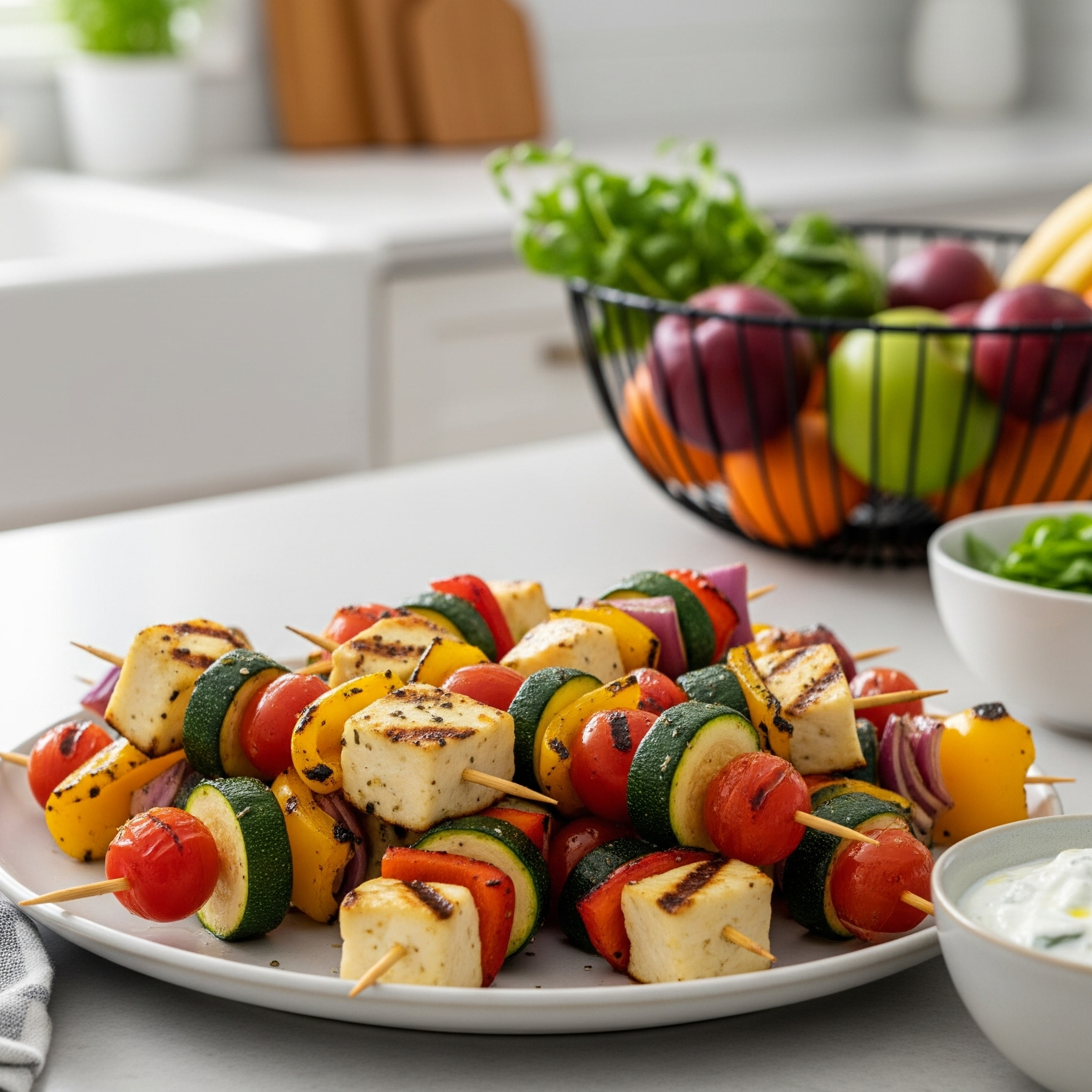 Frigărui cu brânză halloumi și legume