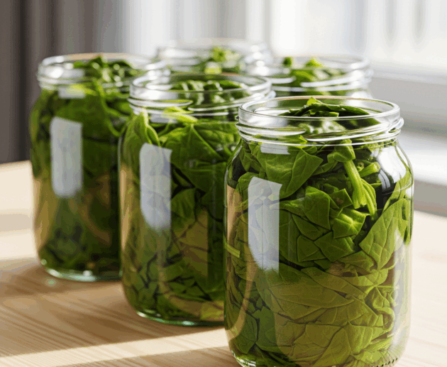 Borcane cu spanac conservat în saramură
