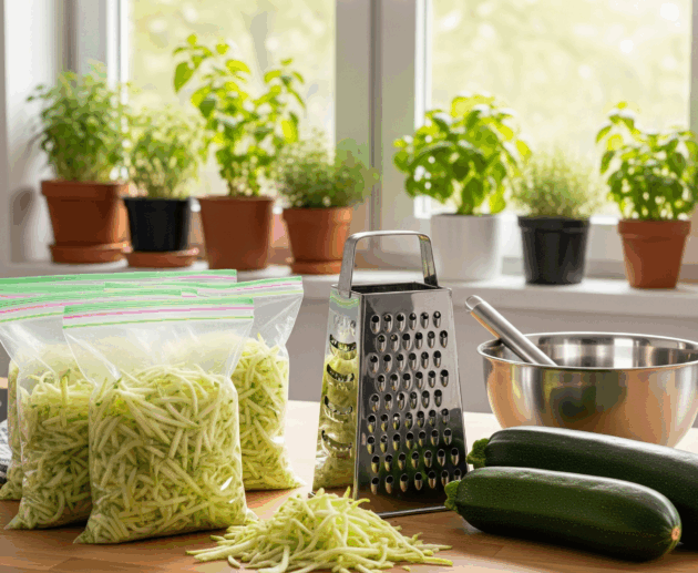 Dovlecei rași în pungi pentru congelator