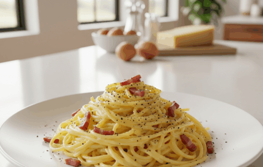 Spaghete carbonara fără smântână cu pancetta crocantă