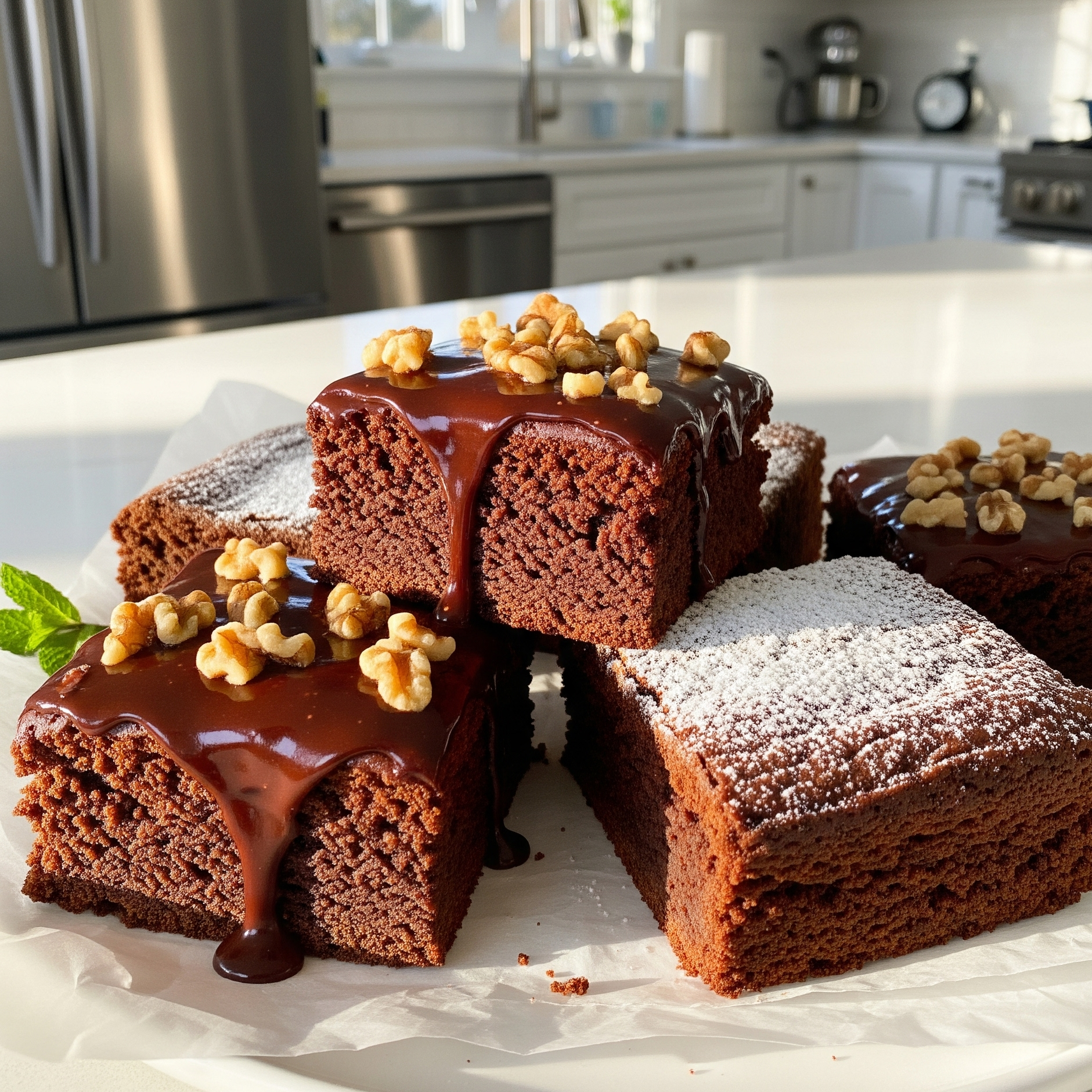 Negresă de post cu gem și nuci, tăiată în pătrate