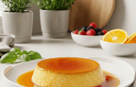 Cremă de zahăr ars cu sos caramel, servită elegant