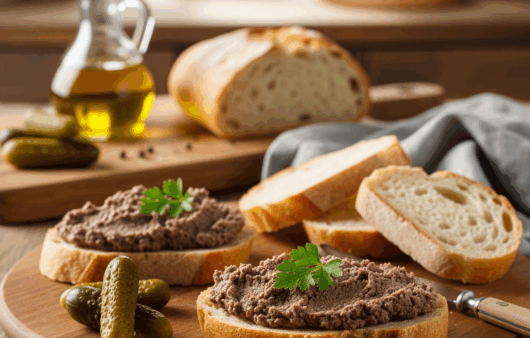Pate de ficat de pui cremos pe pâine cu murături