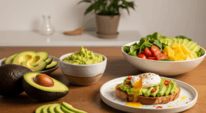 Avocado în bucătărie: fructe întregi, tăiate și zdrobite, avocado toast cu ou poșat și salată cu roșii și mango