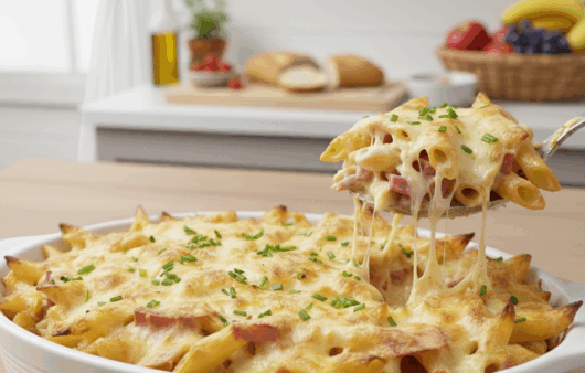 Paste cremoase la cuptor cu șuncă, mozzarella și parmezan