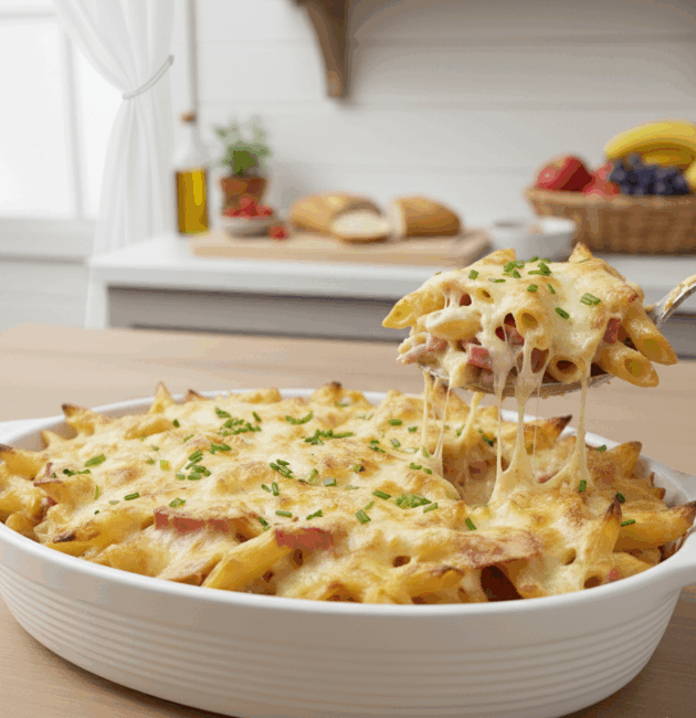 Paste cremoase la cuptor cu șuncă, mozzarella și parmezan