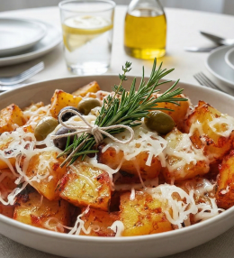 Cartofi mediteraneeni cu roșii la cuptor