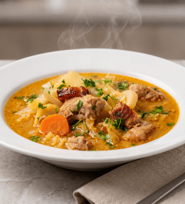 Supă de varză cu carne de porc și afumătură